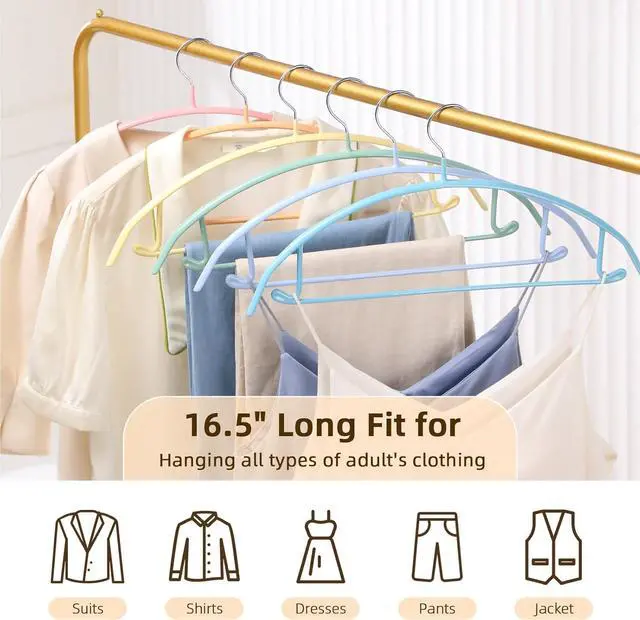 Alt view image 5 of 7 - MOPALL Clothes Hangers 28 Pack, Non Slip PVC Coating Metal Sweater Hanger No Shoulder Bump, 16.5 inch Wide Heavy Duty Durable Adult Coat Hanging for Closet, Suit, Dress, Jacket, Pant, Shirt