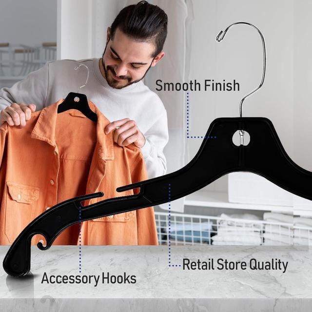 Alt view image 6 of 7 - Victory Display Heavy Duty Plastic Black Hangers for Clothes | Slim Hangers with Swivel Hooks & Notched Shoulder for Closet | Durable, & Space-Saving for Clothing Storage Solution | 17inches | 25 Pack
