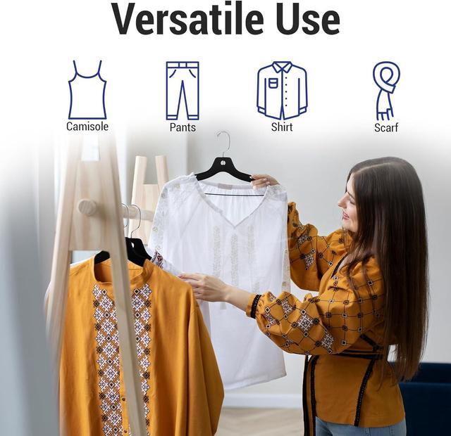 Alt view image 7 of 7 - Victory Display Heavy Duty Plastic Black Hangers for Clothes | Slim Hangers with Swivel Hooks & Notched Shoulder for Closet | Durable, & Space-Saving for Clothing Storage Solution | 17inches | 25 Pack