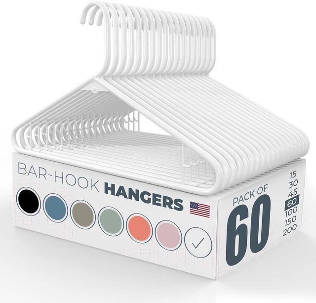 Main image of 60pk Made in USA Strong Plastic Clothes Hangers Bulk | 20 30 50 100 Pack Available | Laundry Clothes Hanger | Coat Hangers Plastic | Heavy Duty Plastic Hanger for Closet and Clothing Hangars (White)