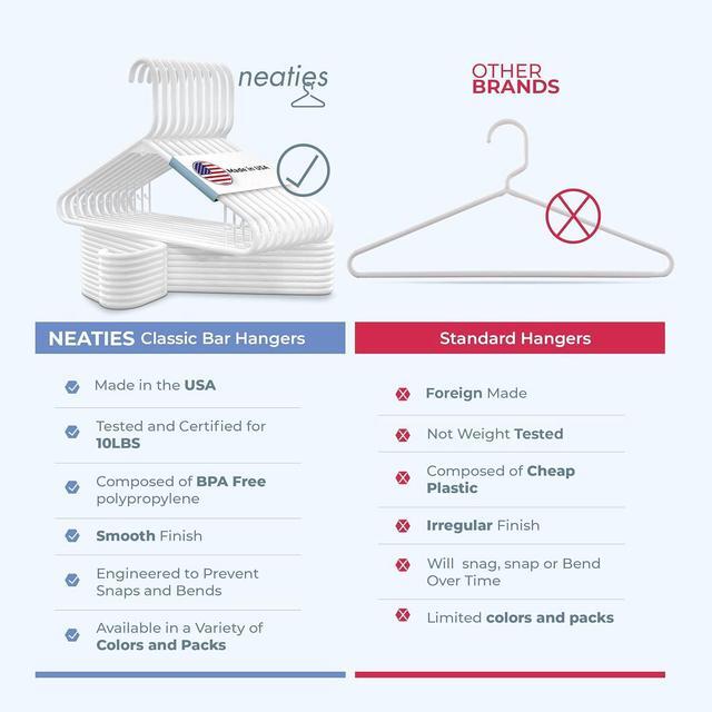 Alt view image 6 of 7 - 60pk Made in USA Strong Plastic Clothes Hangers Bulk | 20 30 50 100 Pack Available | Laundry Clothes Hanger | Coat Hangers Plastic | Heavy Duty Plastic Hanger for Closet and Clothing Hangars (White)