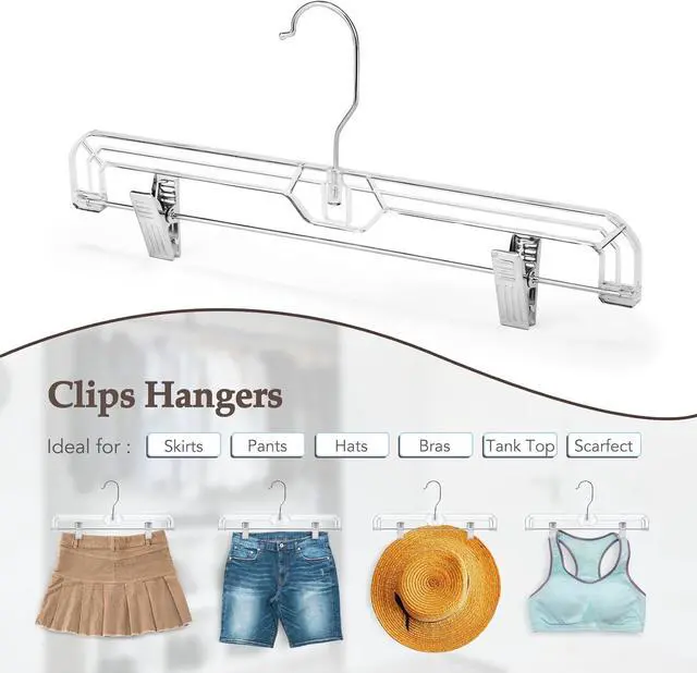 Alt view image 5 of 7 - HOUSE DAY Clear Pants Hangers with Clips 25 Pack, Non-Slip Skirt Hangers for Women, Upgraded Heavy Duty Plastic Clip Hanger for Pants, Trousers, Jeans, 14" Short Hanger, 360-Rotating Swivel Hook