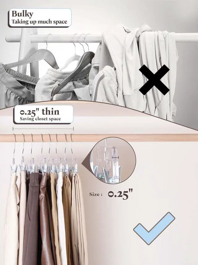 Alt view image 6 of 7 - HOUSE DAY Clear Pants Hangers with Clips 25 Pack, Non-Slip Skirt Hangers for Women, Upgraded Heavy Duty Plastic Clip Hanger for Pants, Trousers, Jeans, 14" Short Hanger, 360-Rotating Swivel Hook