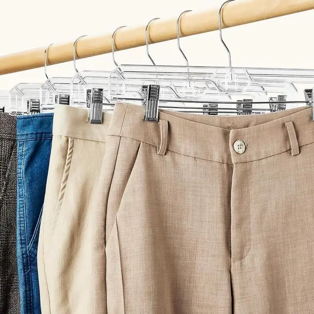 Alt view image 7 of 7 - HOUSE DAY Clear Pants Hangers with Clips 25 Pack, Non-Slip Skirt Hangers for Women, Upgraded Heavy Duty Plastic Clip Hanger for Pants, Trousers, Jeans, 14" Short Hanger, 360-Rotating Swivel Hook