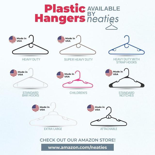 Alt view image 7 of 7 - 60pk Made in USA Strong Plastic Clothes Hangers Bulk | 20 30 50 100 Pack Available | Laundry Clothes Hanger | Coat Hangers Plastic | Heavy Duty Plastic Hanger for Closet and Clothing Hangars (White)