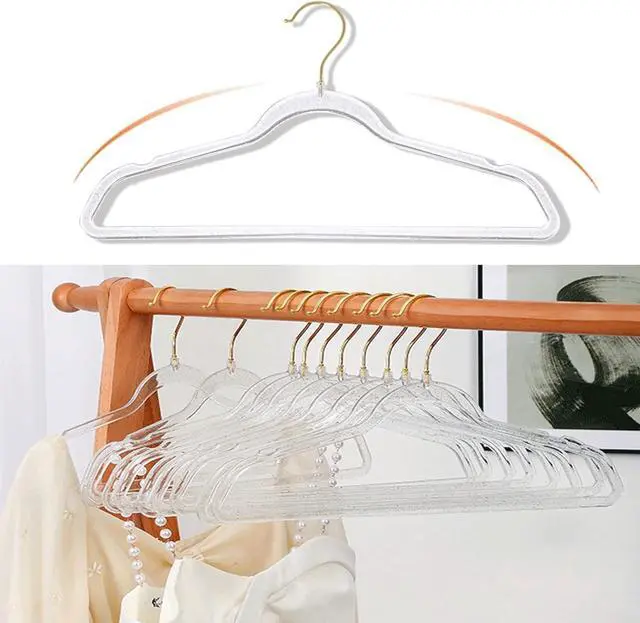 Alt view image 5 of 7 - Clear Clothes Hangers 16", 20 Pack Plastic Coat Hanger for Adult Closet, Durable Ganchos de Ropa with Swivel Hook, Thin Space Saving Perchas de Plástico for Spaghetti Strap Dress Suit