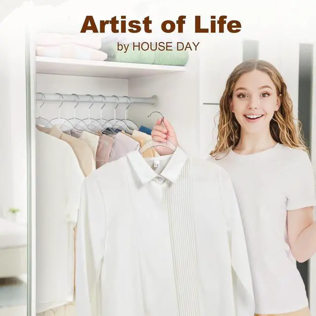 Alt view image 2 of 7 - HOUSE DAY Clear Plastic Hangers 50 Pack, Space Saving Clear Hangers for Clothes, Durable Adult Crystal Hanger for Dress, Shirts, Coats, 360° Swivel Hook