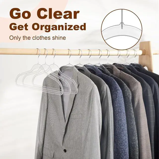 Alt view image 3 of 7 - HOUSE DAY Clear Plastic Hangers 50 Pack, Space Saving Clear Hangers for Clothes, Durable Adult Crystal Hanger for Dress, Shirts, Coats, 360° Swivel Hook