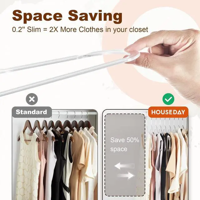 Alt view image 5 of 7 - HOUSE DAY Clear Plastic Hangers 50 Pack, Space Saving Clear Hangers for Clothes, Durable Adult Crystal Hanger for Dress, Shirts, Coats, 360° Swivel Hook