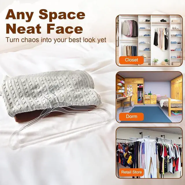 Alt view image 7 of 7 - HOUSE DAY Clear Plastic Hangers 50 Pack, Space Saving Clear Hangers for Clothes, Durable Adult Crystal Hanger for Dress, Shirts, Coats, 360° Swivel Hook