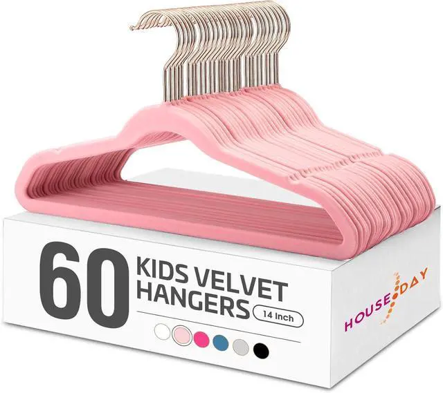 Main image of HOUSE DAY Velvet Kids Hangers 60 Pack, Premium Childrens Hangers for Closet, Ultra Thin Cute Clothes Hanger, Non Slip Small Felt Hanger 14 Inch for Kids Clothes, Blush Pink