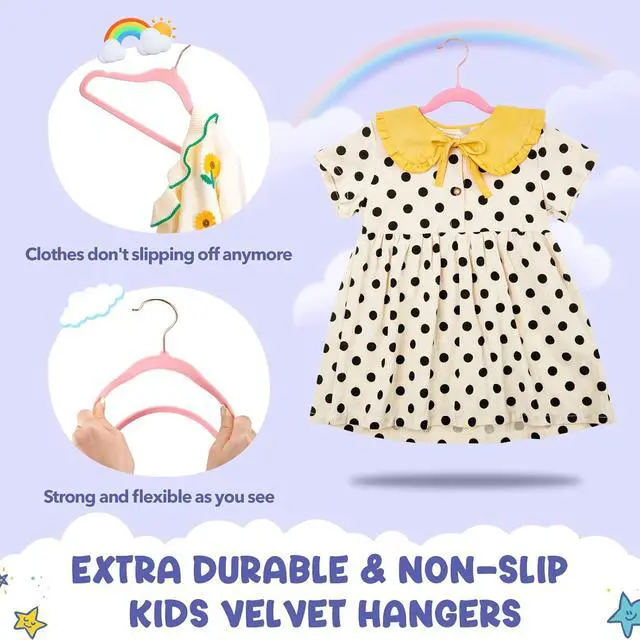 Alt view image 3 of 7 - HOUSE DAY Velvet Kids Hangers 60 Pack, Premium Childrens Hangers for Closet, Ultra Thin Cute Clothes Hanger, Non Slip Small Felt Hanger 14 Inch for Kids Clothes, Blush Pink