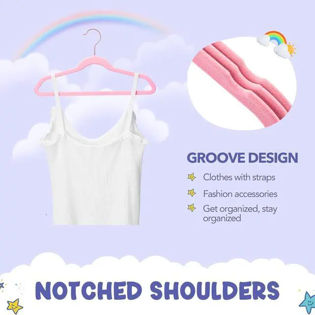 Alt view image 5 of 7 - HOUSE DAY Velvet Kids Hangers 60 Pack, Premium Childrens Hangers for Closet, Ultra Thin Cute Clothes Hanger, Non Slip Small Felt Hanger 14 Inch for Kids Clothes, Blush Pink