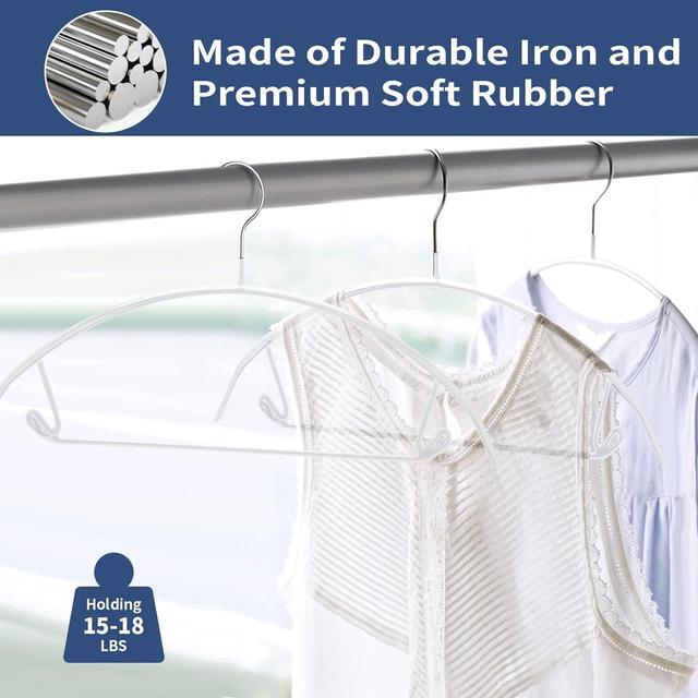 Alt view image 6 of 7 - No Bump Rubber Coated Hangers 20 Pack - Heavy Duty Contour Metal Clothes Hangers, 15-18lb Weight Capacity, Non-Slip & Space Saving for Wardrobe, Closet, Dorm (16.5 Inch, White)