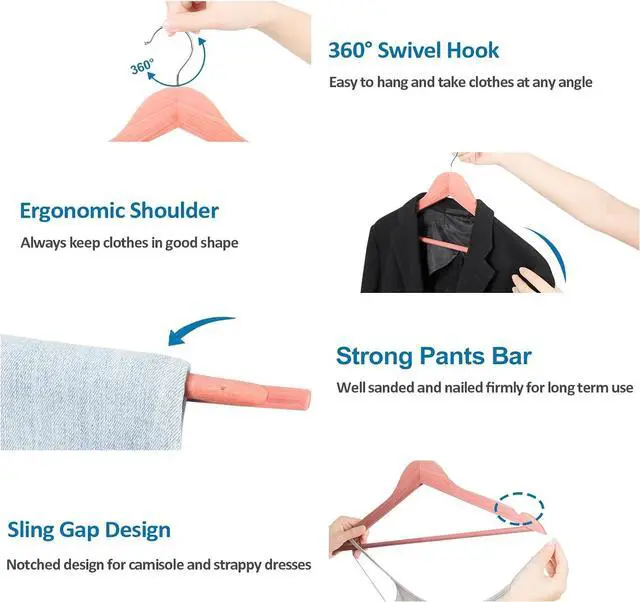 Alt view image 3 of 7 - Cedar Hangers for Closet 20 Pack, Wooden Hangers with Smooth Notches, Sturdy Cedar Wood Coat Hangers with 360 Rotating Hook Great for Refresh Closet