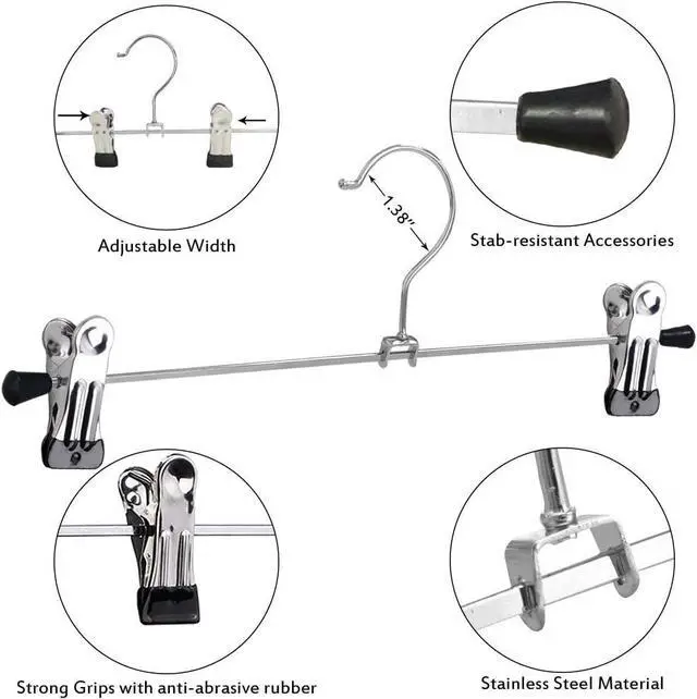 Alt view image 3 of 6 - NORTHERN BROTHERS Pants Hangers with Clips, 20 Pack Skirt Hangers for Pant Shorts Jeans Trousers Metal Clips Hanger Heavy Duty Adjustable for Men Women Kids Clothes