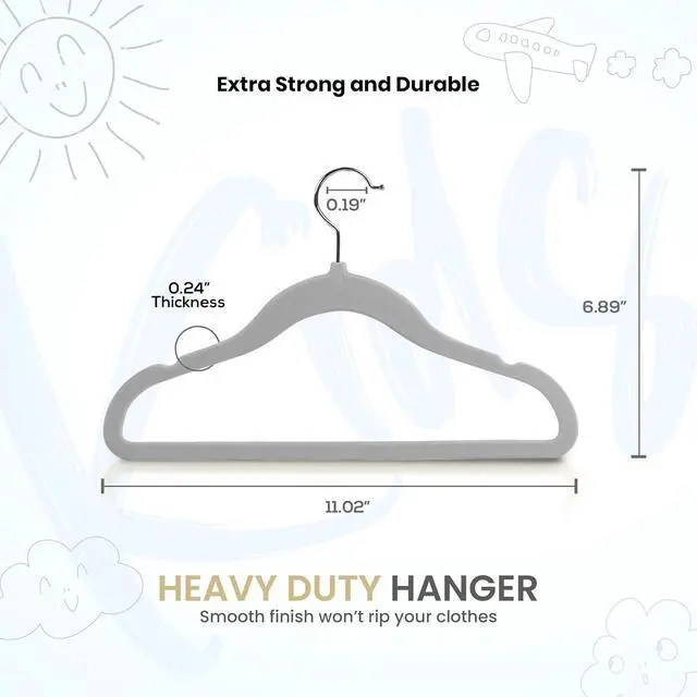 Alt view image 2 of 7 - Utopia Home Kids Hangers Velvet (50 Pack) - 11 Inch Durable Baby Hangers for Closet - Perfect for Toddler & Non Slip for Everyday Use (Grey)