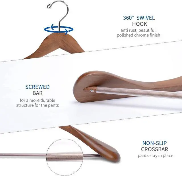 Alt view image 3 of 7 - Nature Smile Luxury Wooden Suit Hangers 6 Pack Wood Coat Hangers Jacket Outerwear Shirt Hangers,with Extra-Wide Shoulder, 360 Degree Swivel Hooks & Anti-Slip Bar with Screw(Retro Color)