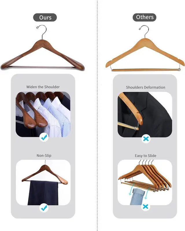 Alt view image 4 of 7 - Nature Smile Luxury Wooden Suit Hangers 6 Pack Wood Coat Hangers Jacket Outerwear Shirt Hangers,with Extra-Wide Shoulder, 360 Degree Swivel Hooks & Anti-Slip Bar with Screw(Retro Color)