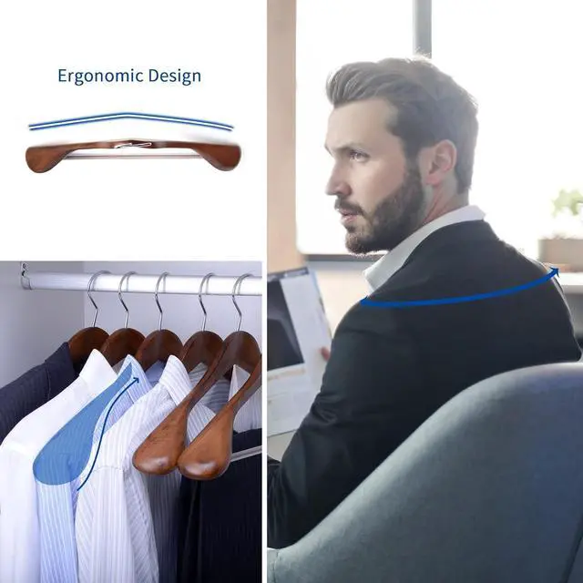 Alt view image 7 of 7 - Nature Smile Luxury Wooden Suit Hangers 6 Pack Wood Coat Hangers Jacket Outerwear Shirt Hangers,with Extra-Wide Shoulder, 360 Degree Swivel Hooks & Anti-Slip Bar with Screw(Retro Color)