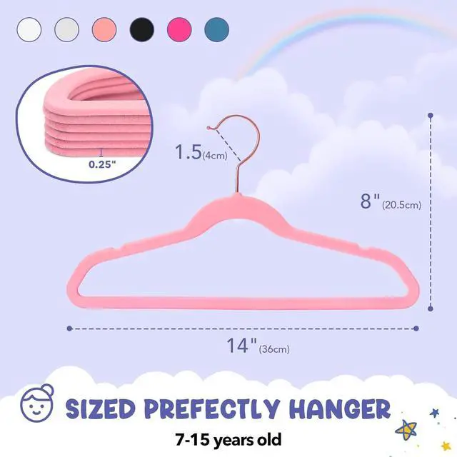 Alt view image 7 of 7 - HOUSE DAY Velvet Kids Hangers 60 Pack, Premium Childrens Hangers for Closet, Ultra Thin Cute Clothes Hanger, Non Slip Small Felt Hanger 14 Inch for Kids Clothes, Blush Pink