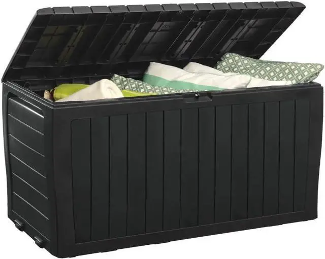 Main image of Keter Marvel Plus 71 Gallon Resin Deck Box-Organization and Storage for Patio Furniture Outdoor Cushions, Throw Pillows, Garden Tools and Pool Toys, Dark Grey