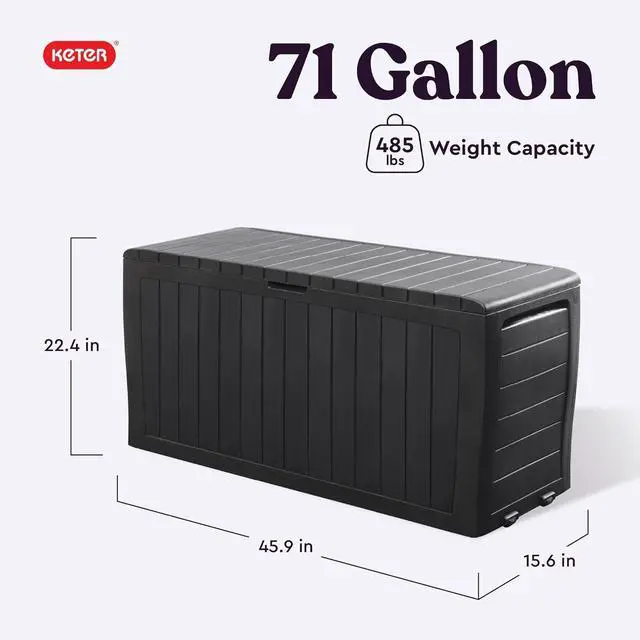 Alt view image 2 of 7 - Keter Marvel Plus 71 Gallon Resin Deck Box-Organization and Storage for Patio Furniture Outdoor Cushions, Throw Pillows, Garden Tools and Pool Toys, Dark Grey