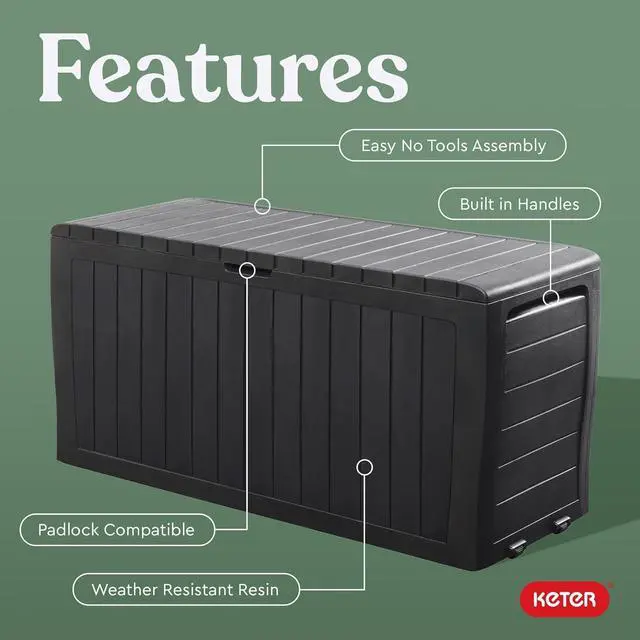 Alt view image 3 of 7 - Keter Marvel Plus 71 Gallon Resin Deck Box-Organization and Storage for Patio Furniture Outdoor Cushions, Throw Pillows, Garden Tools and Pool Toys, Dark Grey