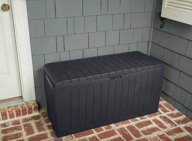 Alt view image 6 of 7 - Keter Marvel Plus 71 Gallon Resin Deck Box-Organization and Storage for Patio Furniture Outdoor Cushions, Throw Pillows, Garden Tools and Pool Toys, Dark Grey