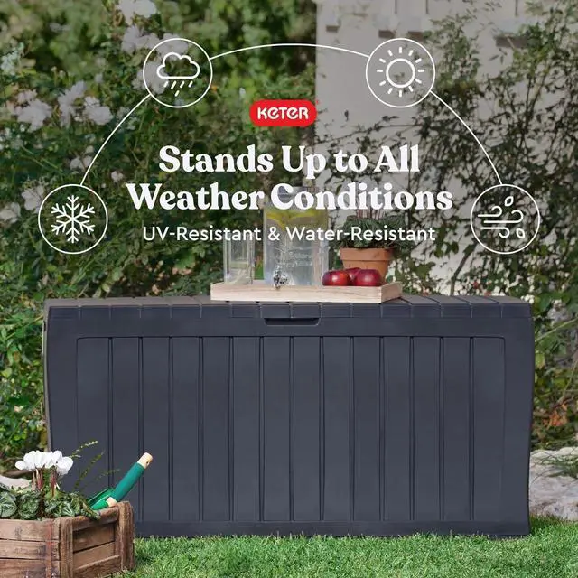 Alt view image 5 of 7 - Keter Marvel Plus 71 Gallon Resin Deck Box-Organization and Storage for Patio Furniture Outdoor Cushions, Throw Pillows, Garden Tools and Pool Toys, Dark Grey
