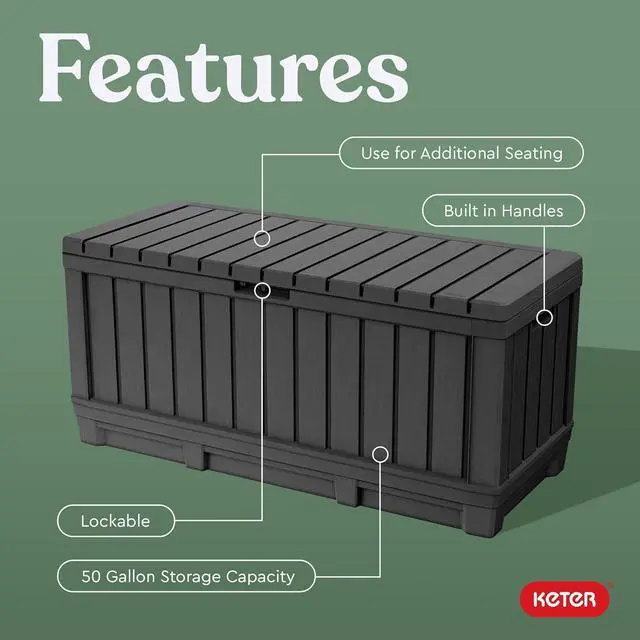 Alt view image 3 of 7 - Keter Kentwood 92 Gallon Resin Deck Box-Organization and Storage for Patio Furniture Outdoor Cushions, Throw Pillows, Garden Tools and Pool Floats, Dark Grey