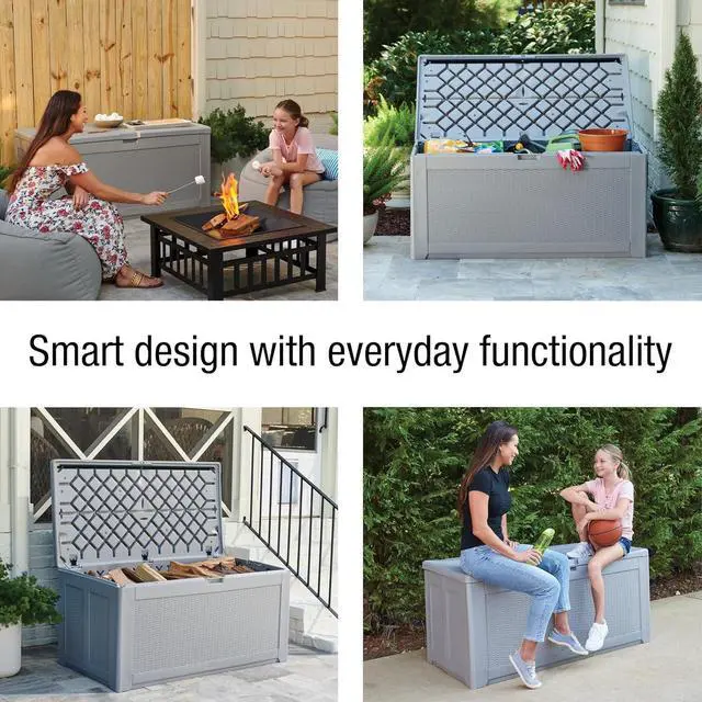 Alt view image 4 of 7 - Rubbermaid Extra Large Resin Outdoor Storage Deck Box (134 Gal), Weather Resistant, Gray, Deck Organization for Home/Backyard/Pool Chemicals/Toys/Garden Tools/Porch/Patio Cushions