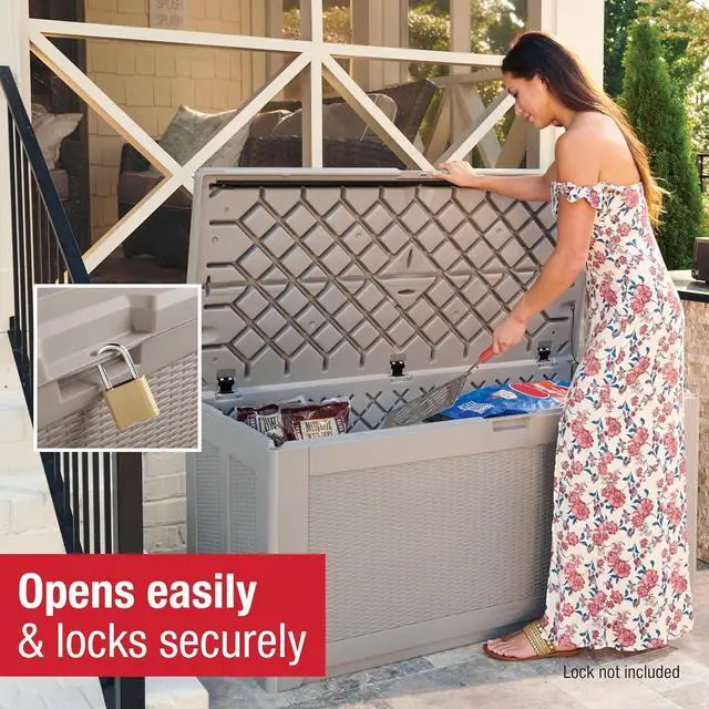 Alt view image 6 of 7 - Rubbermaid Extra Large Resin Outdoor Storage Deck Box (134 Gal), Weather Resistant, Gray, Deck Organization for Home/Backyard/Pool Chemicals/Toys/Garden Tools/Porch/Patio Cushions