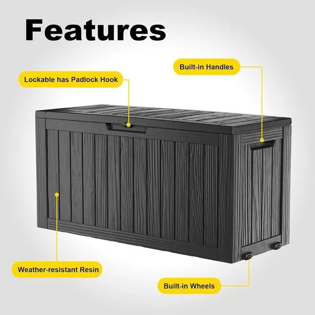 Alt view image 5 of 7 - Outdoor Storage Box with Wheels  75 Gallon Mobile Waterproof Resin Deck Box, Lockable Storage for Patio Cushions, Garden Tools, Pool Accessories  UV-Resistant Storage Bench for Backyard & Deck