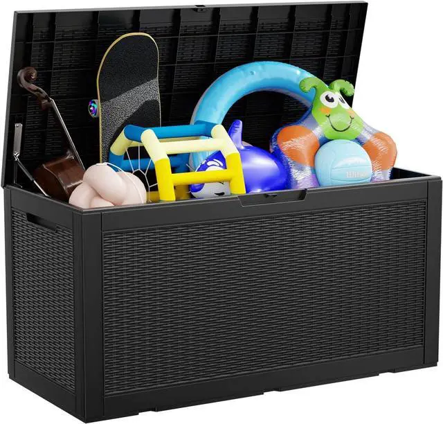 Main image of 100 Gallon Waterproof Outdoor Storage Box,Resin Deck Box,Lockable Outside Storage Box Container for Patio Furniure,Garden,Tools (100 Gallon,Black)
