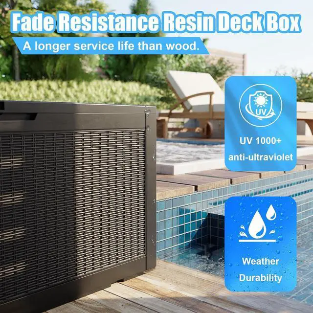Alt view image 3 of 7 - 100 Gallon Waterproof Outdoor Storage Box,Resin Deck Box,Lockable Outside Storage Box Container for Patio Furniure,Garden,Tools (100 Gallon,Black)