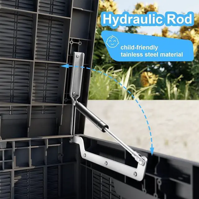 Alt view image 4 of 7 - 100 Gallon Waterproof Outdoor Storage Box,Resin Deck Box,Lockable Outside Storage Box Container for Patio Furniure,Garden,Tools (100 Gallon,Black)