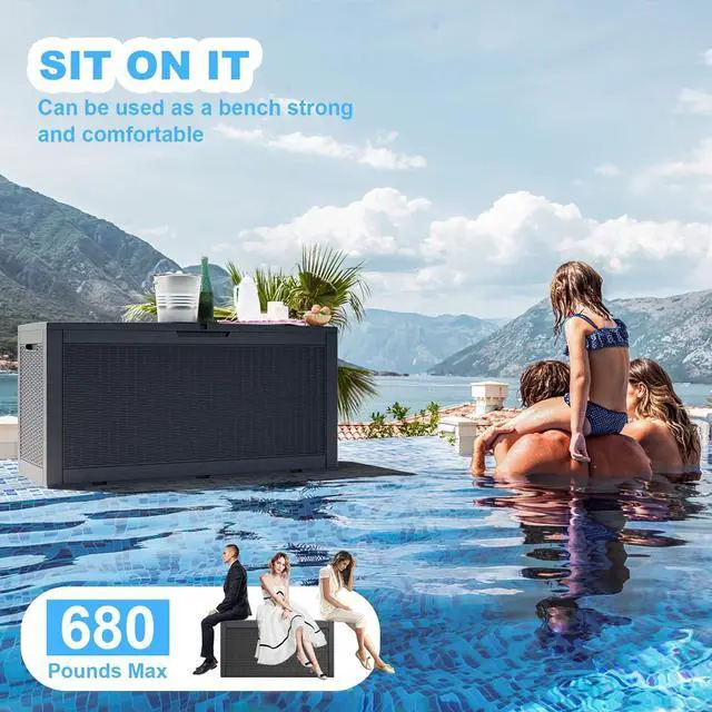 Alt view image 7 of 7 - 100 Gallon Waterproof Outdoor Storage Box,Resin Deck Box,Lockable Outside Storage Box Container for Patio Furniure,Garden,Tools (100 Gallon,Black)