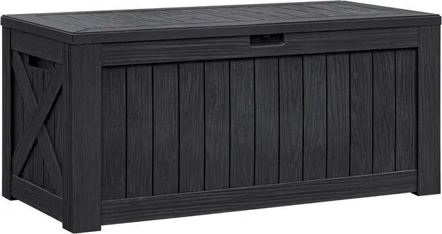 Main image of Flamaker Resin Deck Box 120 Gallon Waterproof Large Outdoor Indoor Storage Box Imitation Wood Resin for Patio Furniture Garden Tools and Pool (Black)