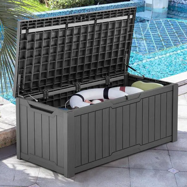 Alt view image 2 of 7 - YITAHOME 120 Gallon Outdoor Storage Deck Box, Large Resin Patio Storage for Outdoor Pillows, Garden Tools and Pool Supplies, Waterproof, Lockable, (Dark Grey)