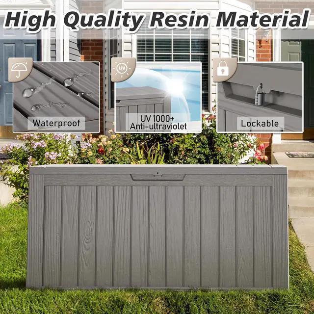 Alt view image 3 of 5 - KAMABOKO Deck Box, 72 Gallon Resin Indoor and Outdoor Storage Boxes Waterproof for Garden Tools, Pool Accessories Storage Bench, Patio Furniture and Cushions with Lockable Lid, Grey