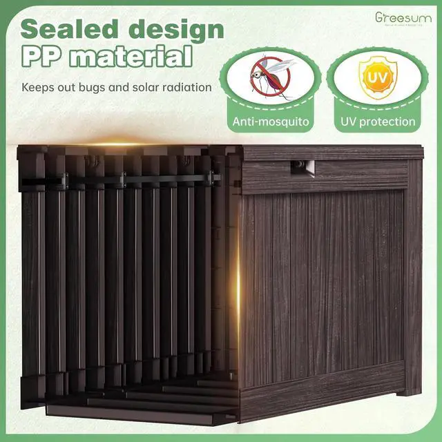 Alt view image 6 of 7 - Greesum 120 Gallon Outdoor Storage Box with Lock - Large Resin Deck Box, Reinforced Lid for Garden, Patio, Lawn, Brown