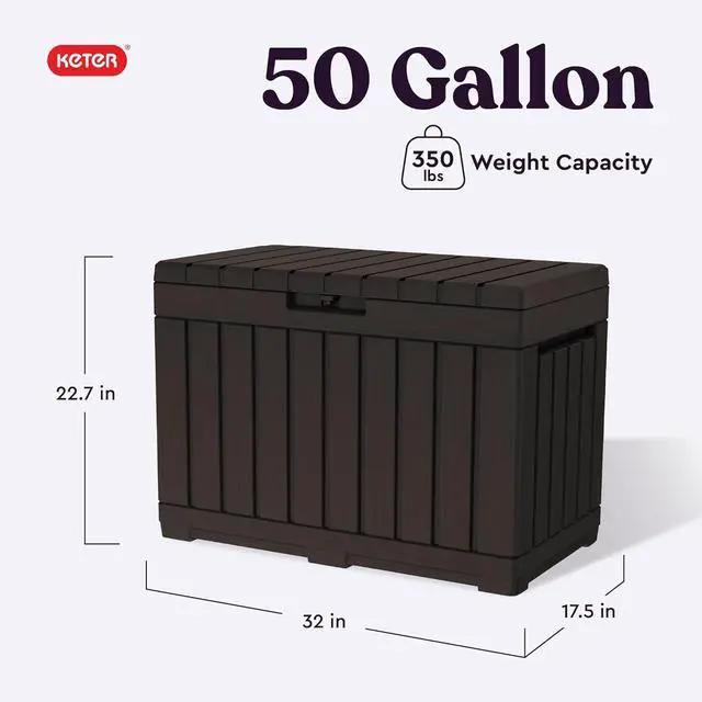 Alt view image 2 of 7 - Keter Kentwood 50 Gallon Resin Deck Box-Organization and Storage for Patio Cushions, Throw Pillows and Garden Tools, Brown