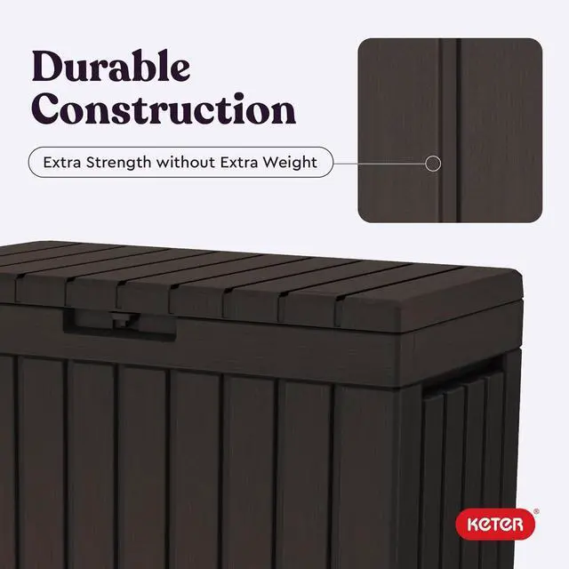 Alt view image 6 of 7 - Keter Kentwood 50 Gallon Resin Deck Box-Organization and Storage for Patio Cushions, Throw Pillows and Garden Tools, Brown
