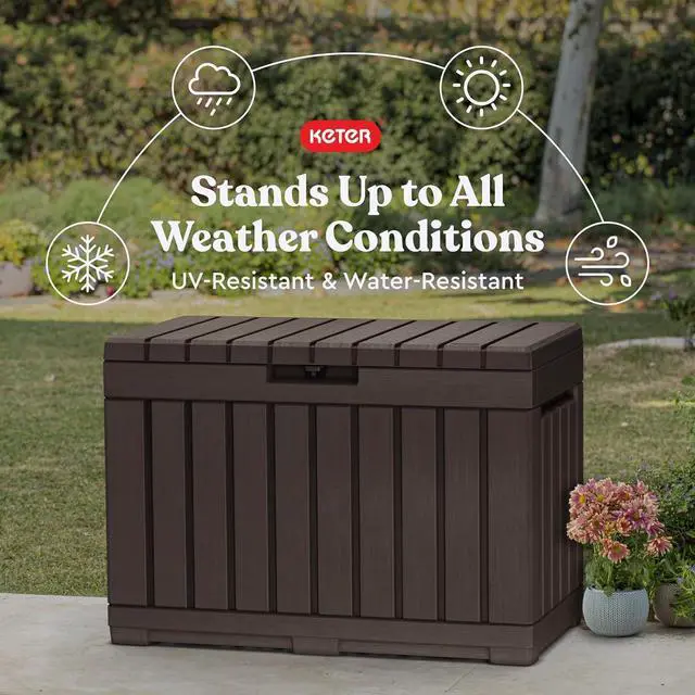 Alt view image 5 of 7 - Keter Kentwood 50 Gallon Resin Deck Box-Organization and Storage for Patio Cushions, Throw Pillows and Garden Tools, Brown