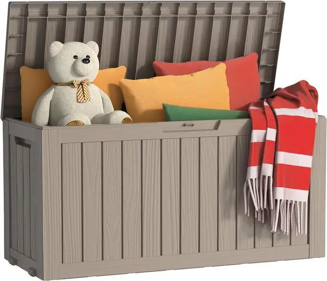 Main image of 75 Gallon Waterproof Resin Deck Box, UV Resistant Outdoor Storage for Garden, Patio, Porch, Delivery, Grey