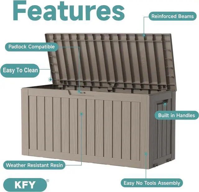 Alt view image 3 of 6 - 75 Gallon Waterproof Resin Deck Box, UV Resistant Outdoor Storage for Garden, Patio, Porch, Delivery, Grey