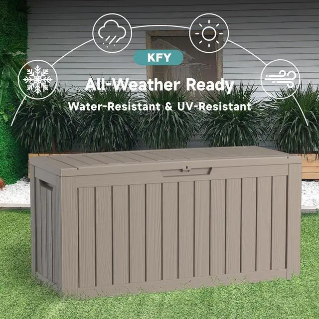 Alt view image 4 of 6 - 75 Gallon Waterproof Resin Deck Box, UV Resistant Outdoor Storage for Garden, Patio, Porch, Delivery, Grey