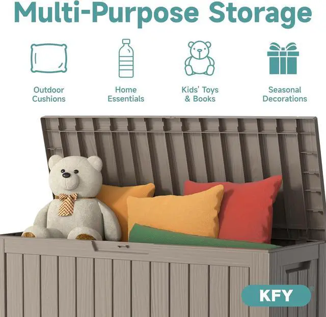 Alt view image 5 of 6 - 75 Gallon Waterproof Resin Deck Box, UV Resistant Outdoor Storage for Garden, Patio, Porch, Delivery, Grey