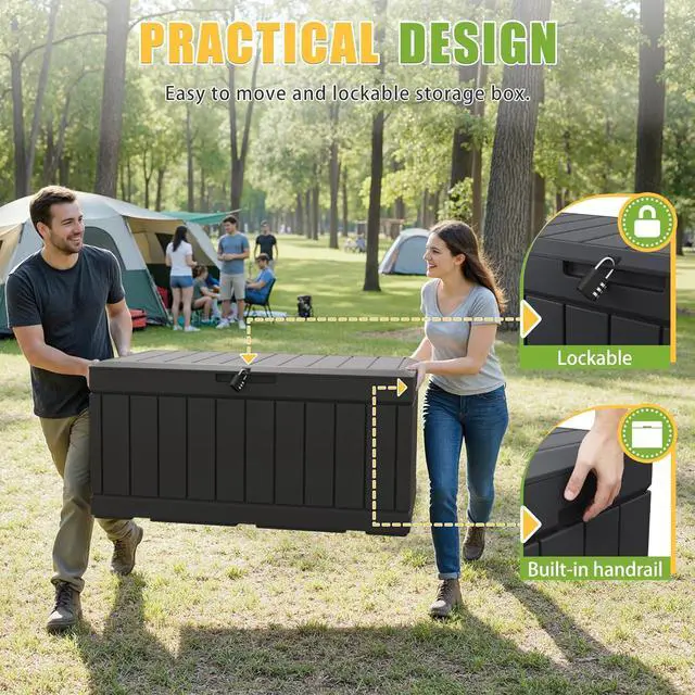 Alt view image 3 of 7 - Greesum 82 Gallon Resin Deck Box Large Outdoor Storage for Patio Furniture, Garden Tools, Pool Supplies, Weatherproof and UV Resistant, Lockable, Black